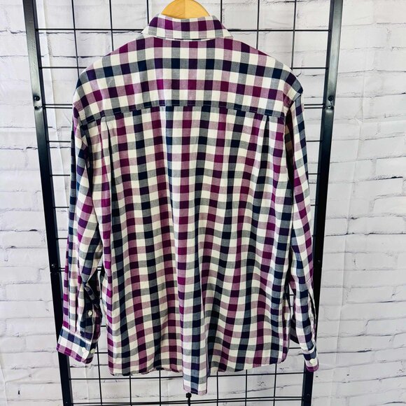 Alan Flusser Men’s Large Gingham Button-Down Shirt – Purple Navy Plaid, 100% Cot - Picture 2 of 8